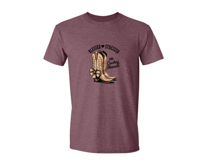 brand:Generic|color:Heather Maroon|Blessed Stressed Mom Western Mothers Day 2 Graphic T-Shirt