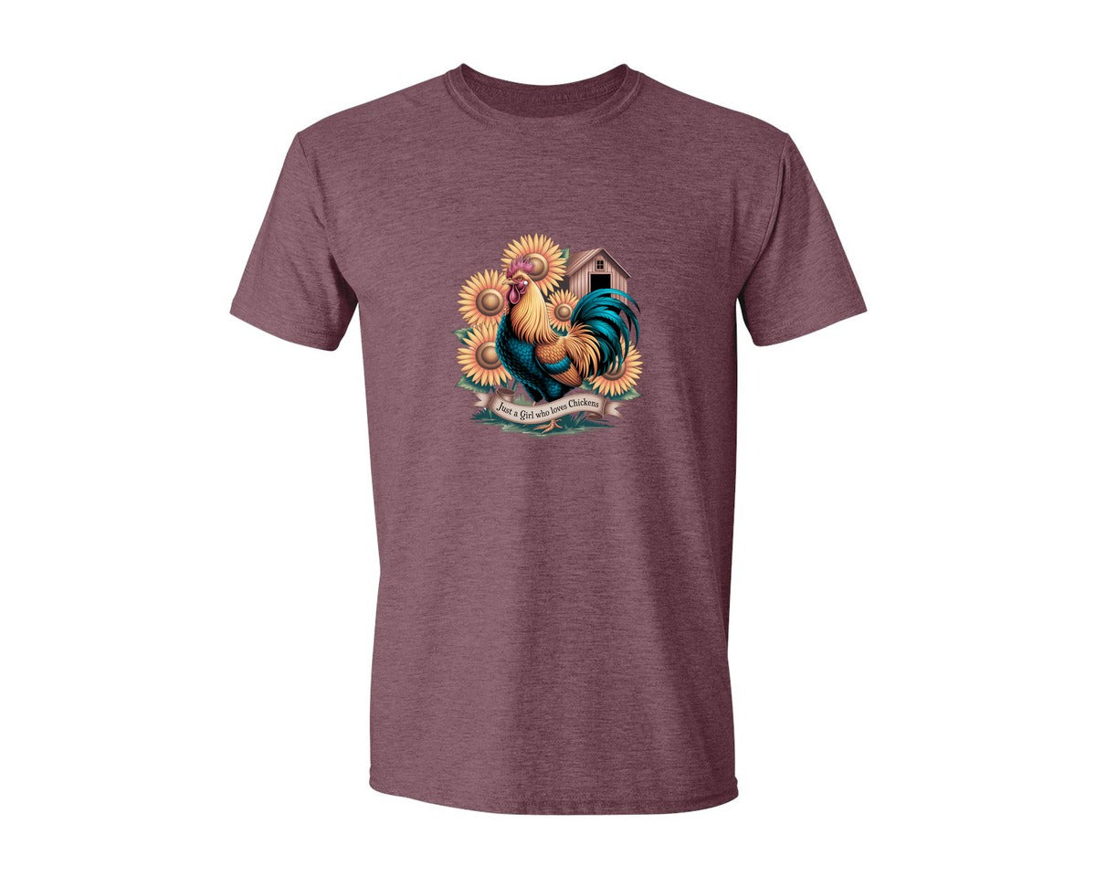 brand:Generic|color:Heather Maroon|Just A Girl Who Loves Chickens 10 Graphic T-Shirt