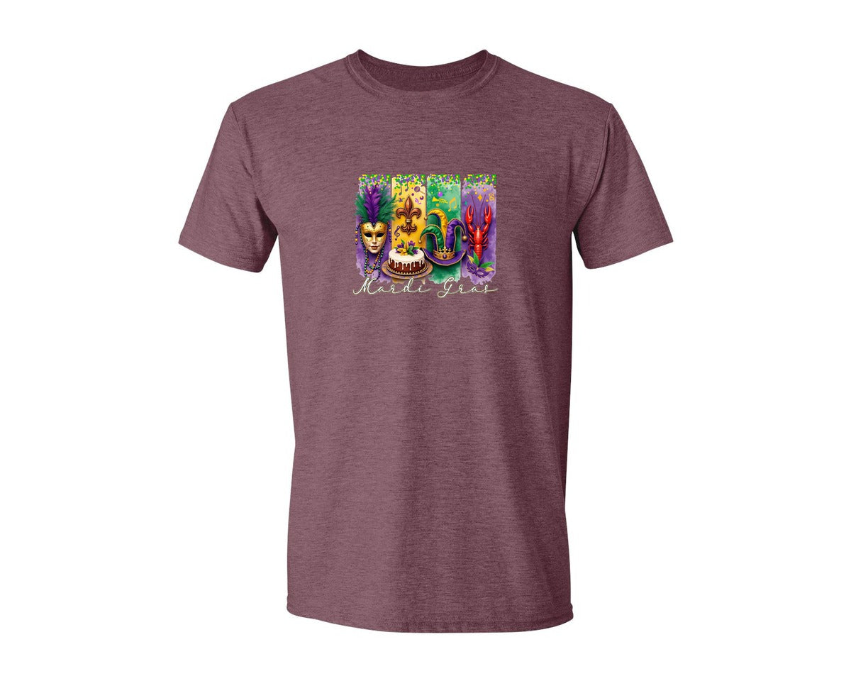 brand:Generic|color:Heather Maroon|Mardi Gras Coquette 2 Graphic T-Shirt