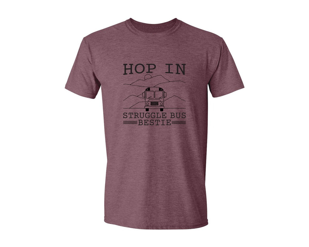 brand:Generic|color:Heather Maroon|Hop In Bestie Sweatshirt Struggle Bus Graphic T-Shirt