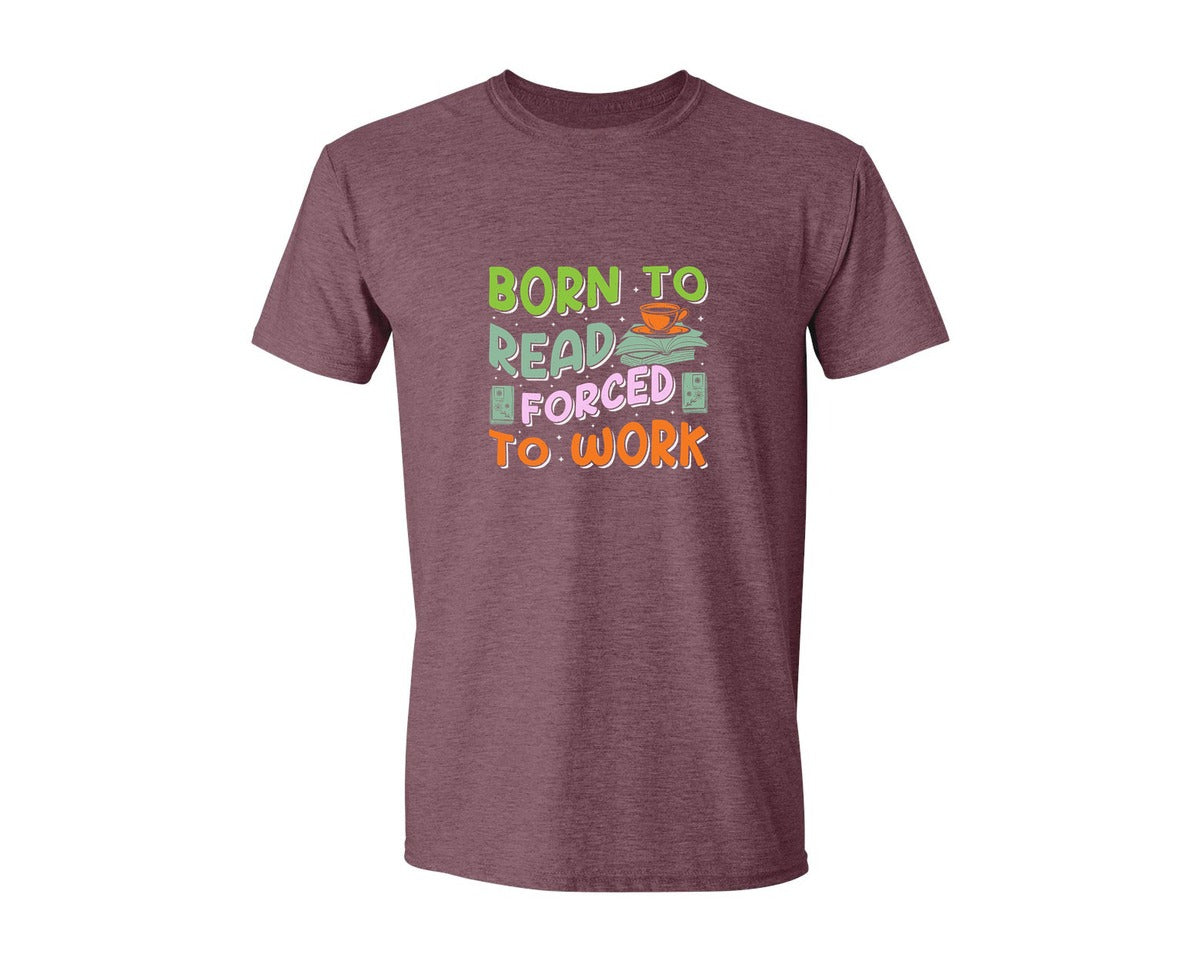 brand:Generic|color:Heather Maroon|Forced To Work Reading Shirt Graphic T-Shirt