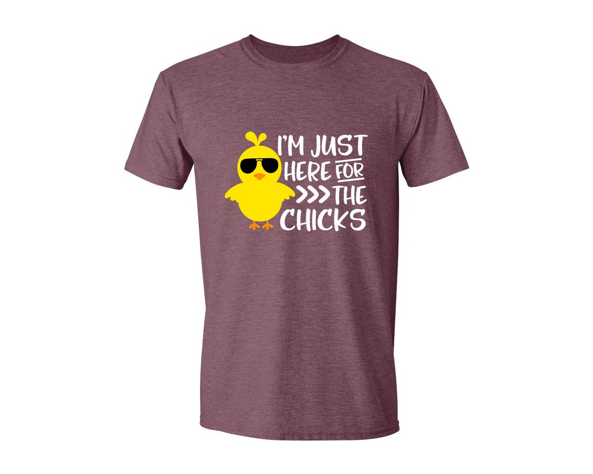 brand:Generic|color:Heather Maroon|I Am Just Here For The Chicks 4 Graphic T-Shirt