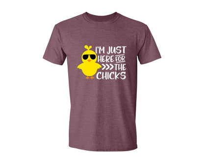 brand:Generic|color:Heather Maroon|I Am Just Here For The Chicks 4 Graphic T-Shirt