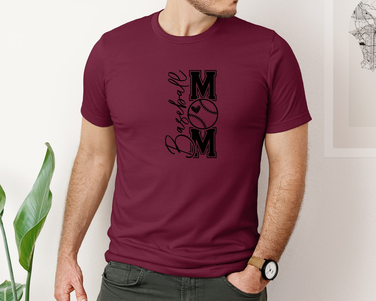 brand:Bella Canvas|color:Heather Maroon|Baseball Mom Baseball Mom 2 Graphic T-Shirt