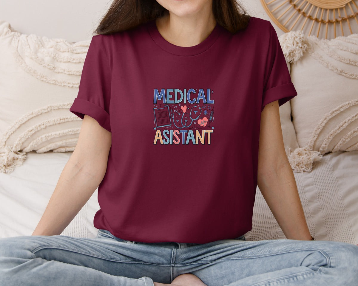 brand:Bella Canvas|color:Heather Maroon|Medical Assistant 7 Graphic T-Shirt