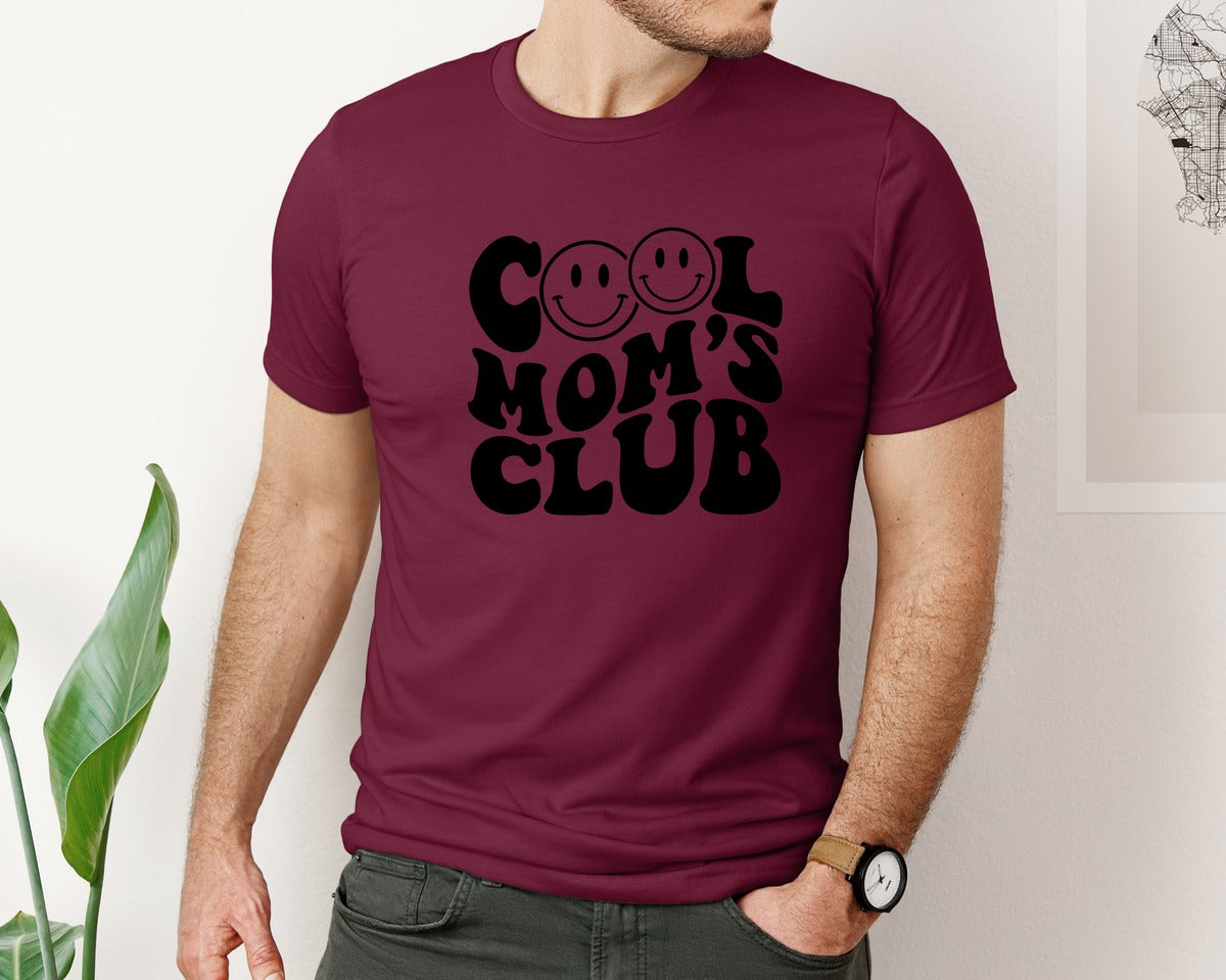 brand:Bella Canvas|color:Heather Maroon|Cool Moms Club Wavy 2 Graphic T-Shirt