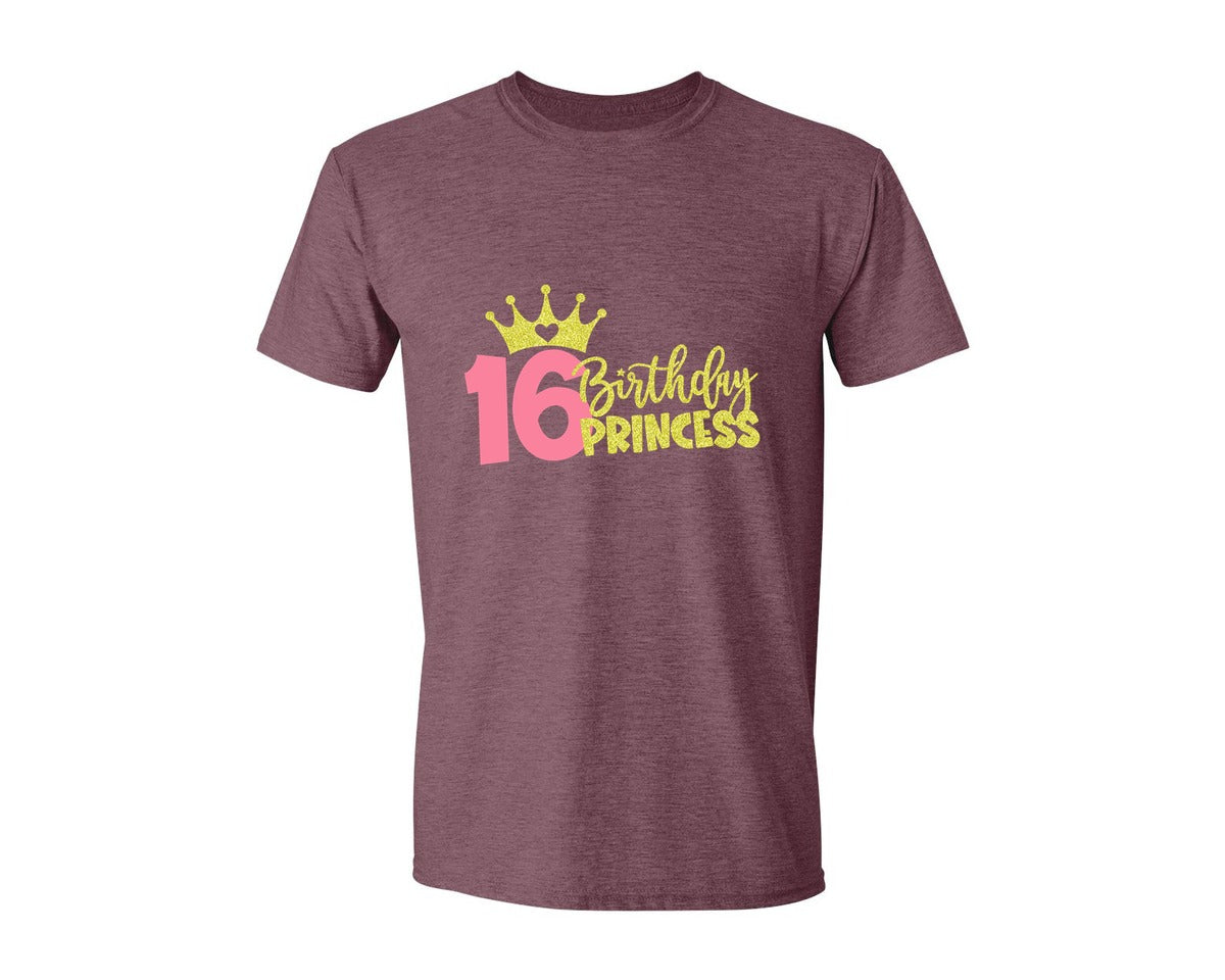 brand:Generic|color:Heather Maroon|Sixteenth Birthday Princess Graphic T-Shirt