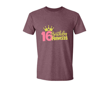 brand:Generic|color:Heather Maroon|Sixteenth Birthday Princess Graphic T-Shirt