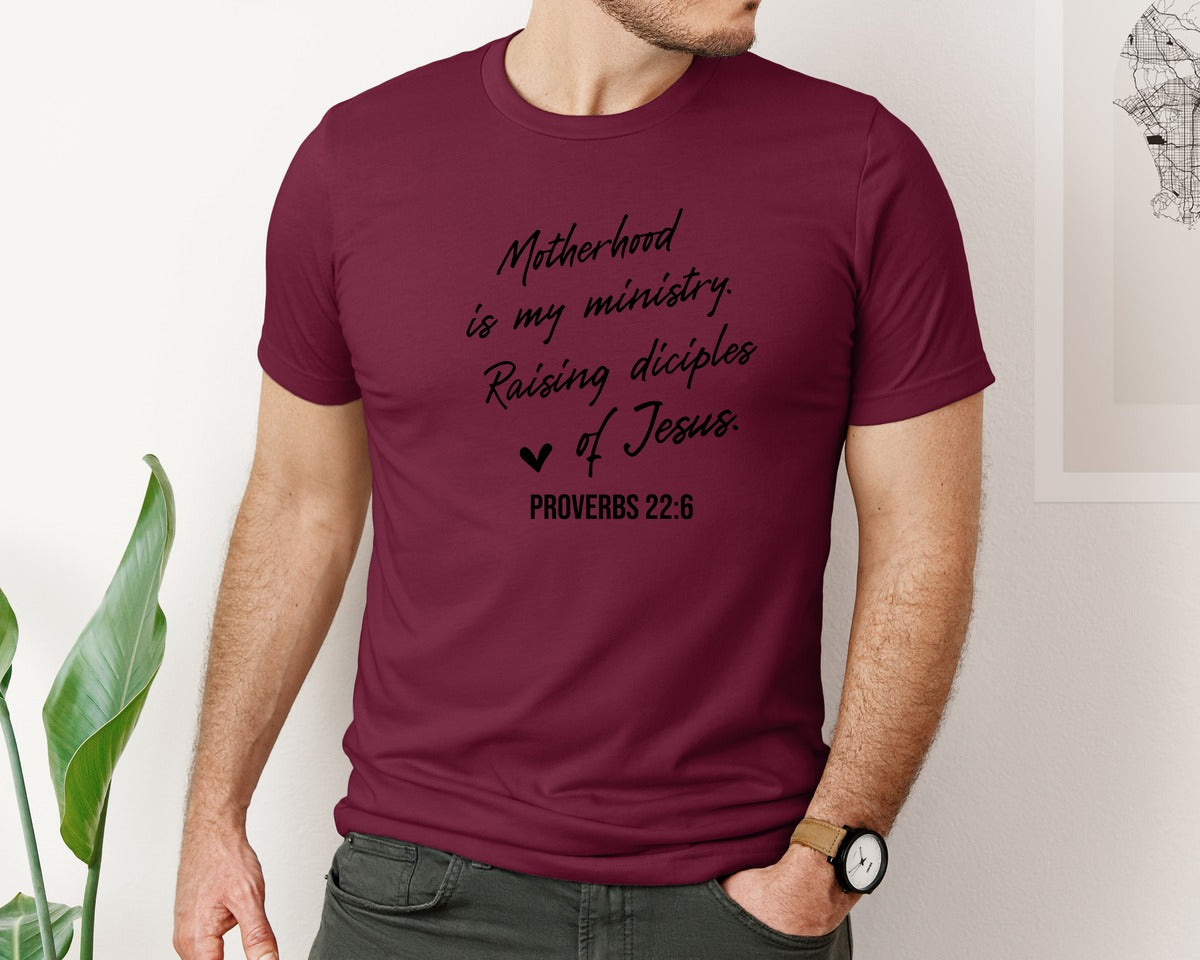 brand:Bella Canvas|color:Heather Maroon|Christian Mom Motherhood Is Kingdom Graphic T-Shirt