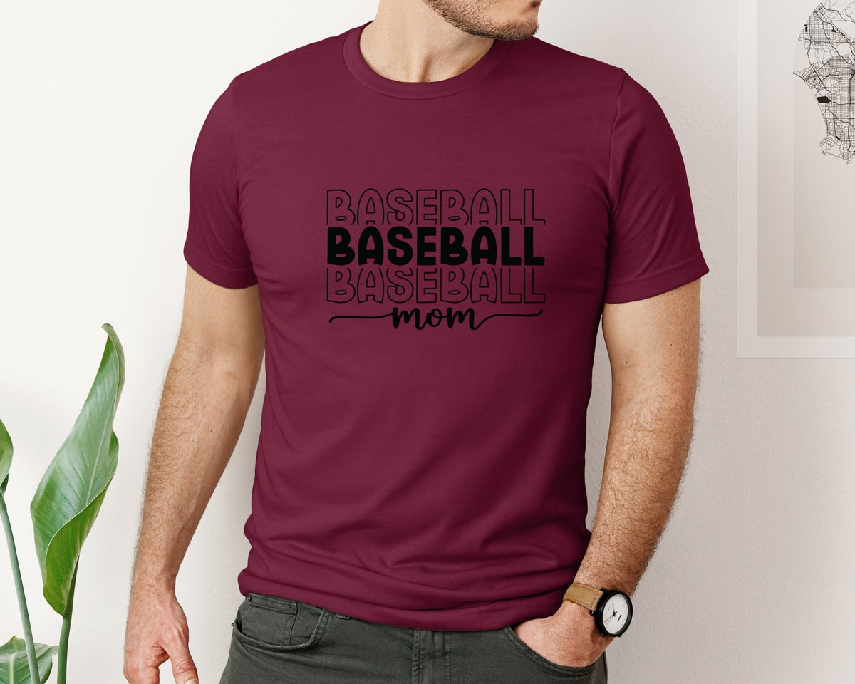 brand:Bella Canvas|color:Heather Maroon|Baseball Mom Baseball Mom 3 Graphic T-Shirt