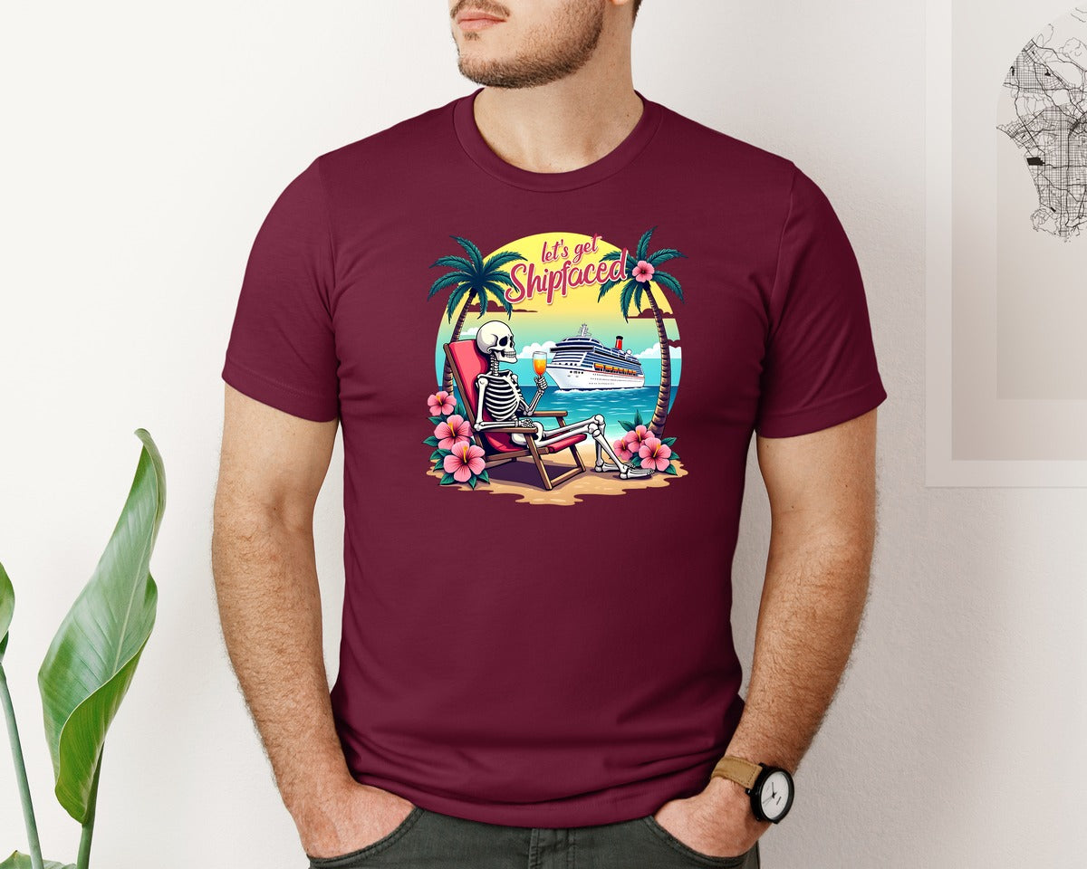 brand:Bella Canvas|color:Heather Maroon|Cruise Lets Get Shipfaced Graphic T-Shirt