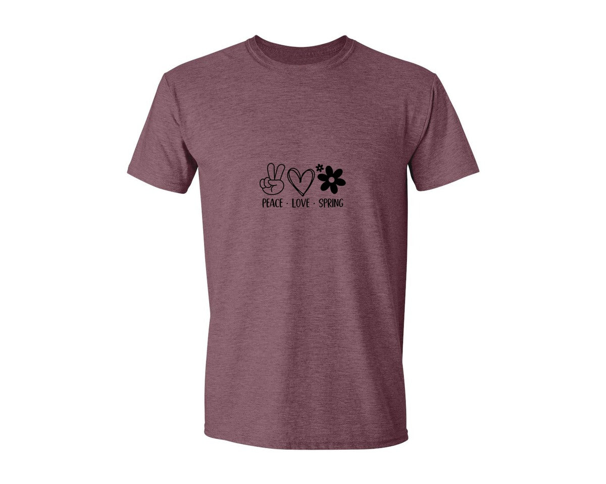 brand:Generic|color:Heather Maroon|Peace Love Spring 4 Graphic T-Shirt