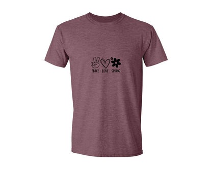 brand:Generic|color:Heather Maroon|Peace Love Spring 4 Graphic T-Shirt