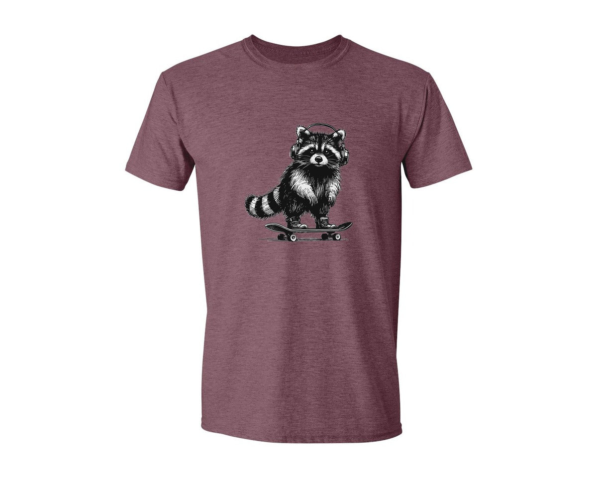 brand:Generic|color:Heather Maroon|Raccoon Playing Skateboard Shirt Graphic T-Shirt