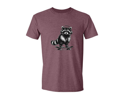 brand:Generic|color:Heather Maroon|Raccoon Playing Skateboard Shirt Graphic T-Shirt