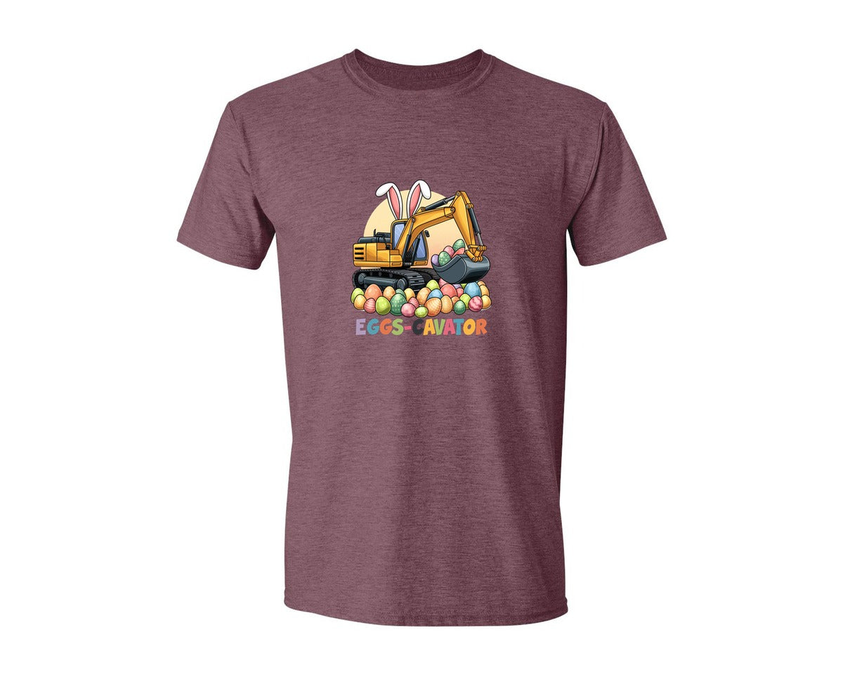 brand:Generic|color:Heather Maroon|Eggs Cavator Easter Excavator 2 Graphic T-Shirt