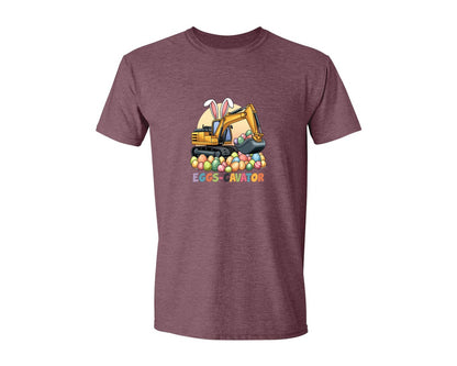 brand:Generic|color:Heather Maroon|Eggs Cavator Easter Excavator 2 Graphic T-Shirt
