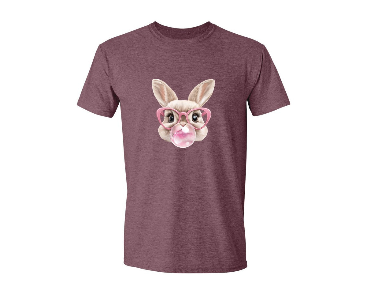 brand:Generic|color:Heather Maroon|Easter Bunny Coquette Bunny Blowing 3 Graphic T-Shirt