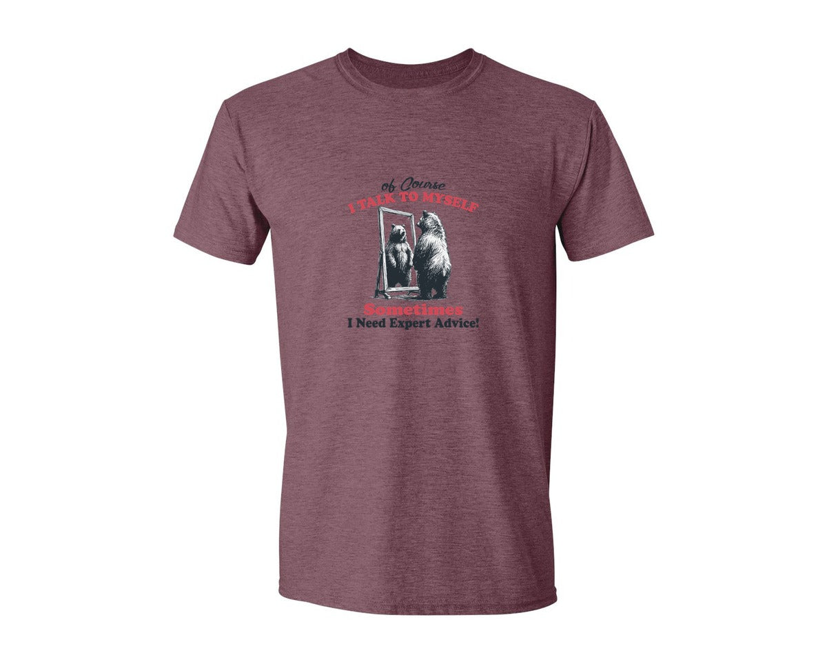brand:Generic|color:Heather Maroon|I Talk To Myself Sometimes Bear Shirt Graphic T-Shirt