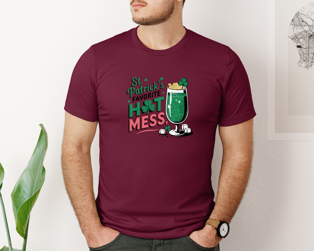brand:Bella Canvas|color:Heather Maroon|St Patricks Favorite Hot Mess 4 Graphic T-Shirt