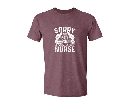 brand:Generic|color:Heather Maroon|Sorry This Guy Is Career T Shirt Graphic T-Shirt