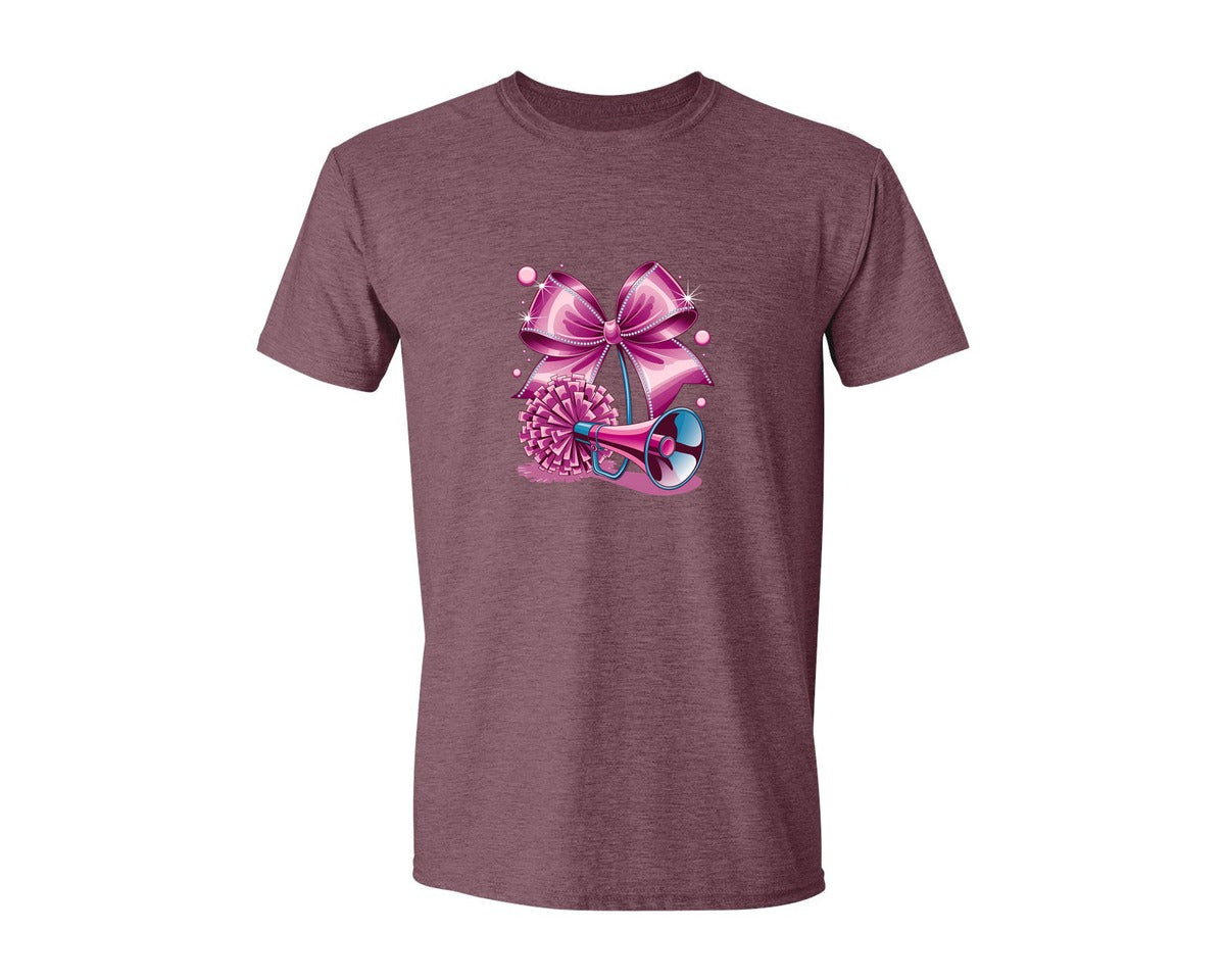 brand:Generic|color:Heather Maroon|Cheerleading Bow Pom Poms Graphic T-Shirt