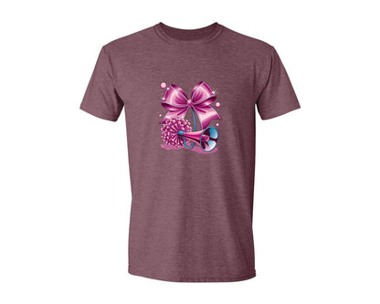 brand:Generic|color:Heather Maroon|Cheerleading Bow Pom Poms Graphic T-Shirt