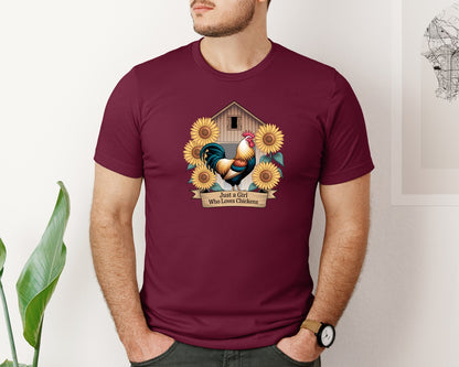 brand:Bella Canvas|color:Heather Maroon|Just A Girl Who Loves Chickens 8 Graphic T-Shirt
