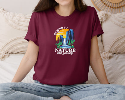 brand:Bella Canvas|color:Heather Maroon|Be Kind To Nature And Yourself Graphic T-Shirt