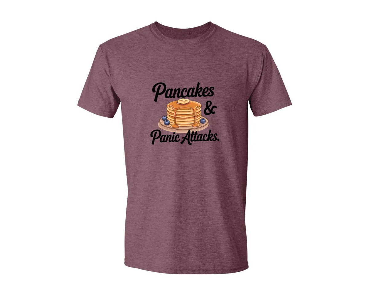 brand:Generic|color:Heather Maroon|Pancakes Panic Attacks Graphic T-Shirt