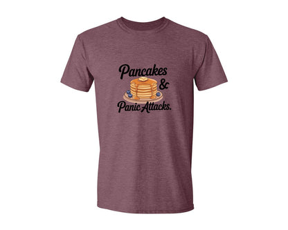 brand:Generic|color:Heather Maroon|Pancakes Panic Attacks Graphic T-Shirt