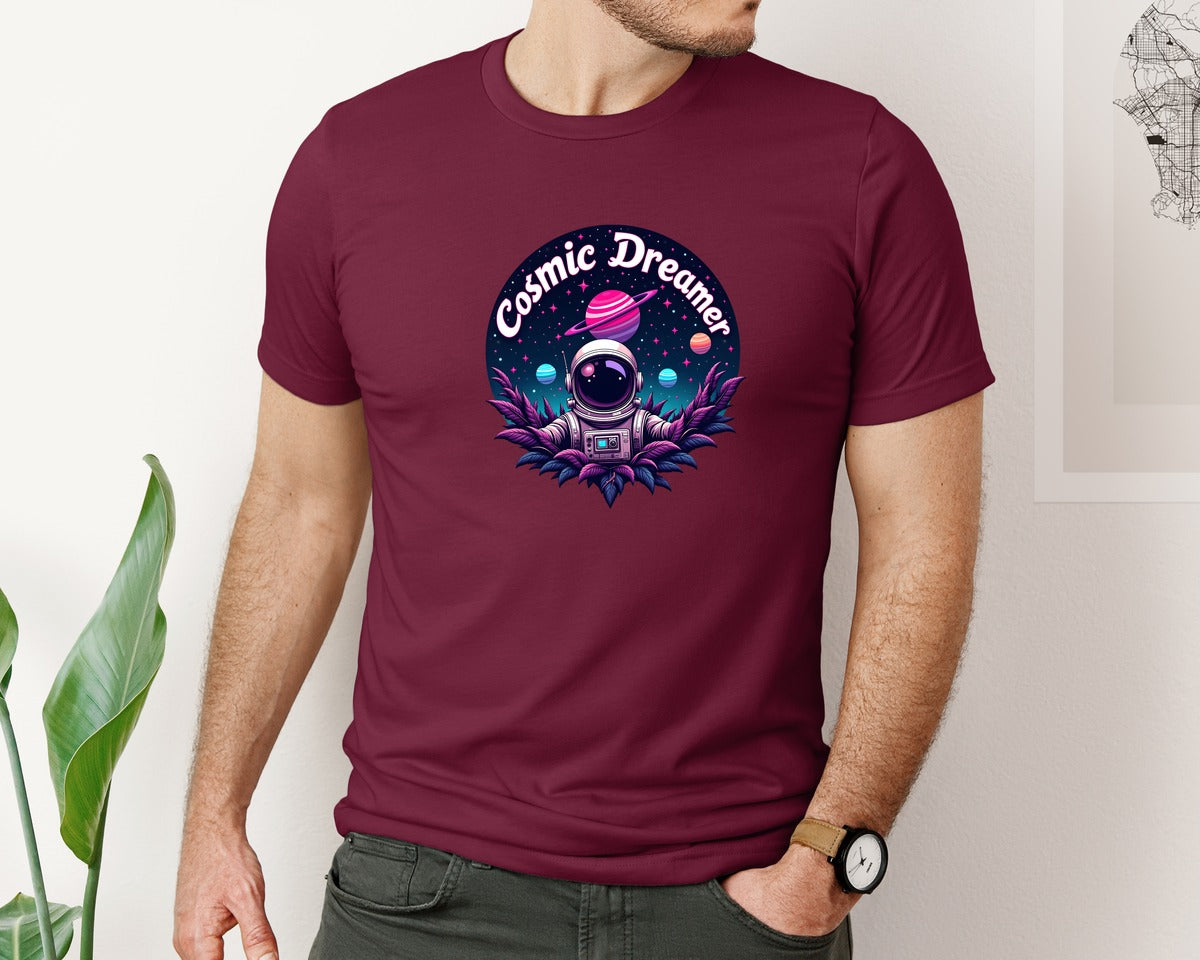 brand:Bella Canvas|color:Heather Maroon|Cosmic Dreamer T Shirt Design Graphic T-Shirt
