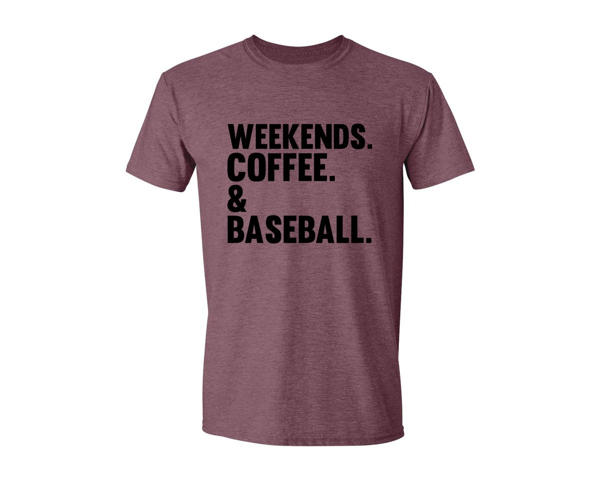 brand:Generic|color:Heather Maroon|Weekends Coffee Baseball Tshirt Design Graphic T-Shirt