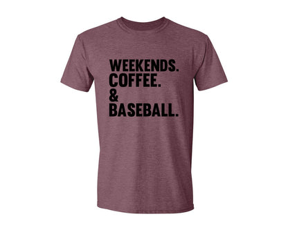 brand:Generic|color:Heather Maroon|Weekends Coffee Baseball Tshirt Design Graphic T-Shirt