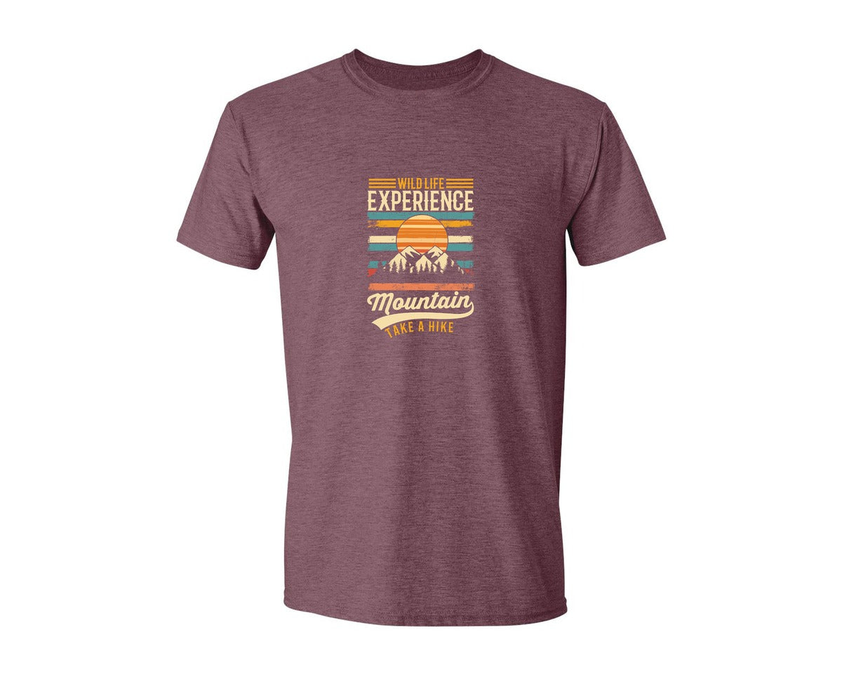 brand:Generic|color:Heather Maroon|Wild Life Experience Mountain Hiking Tee Graphic T-Shirt