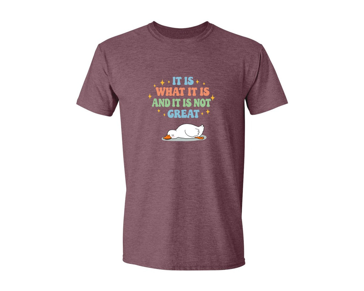 brand:Generic|color:Heather Maroon|Funny Duck It Is What It Is Graphic T-Shirt