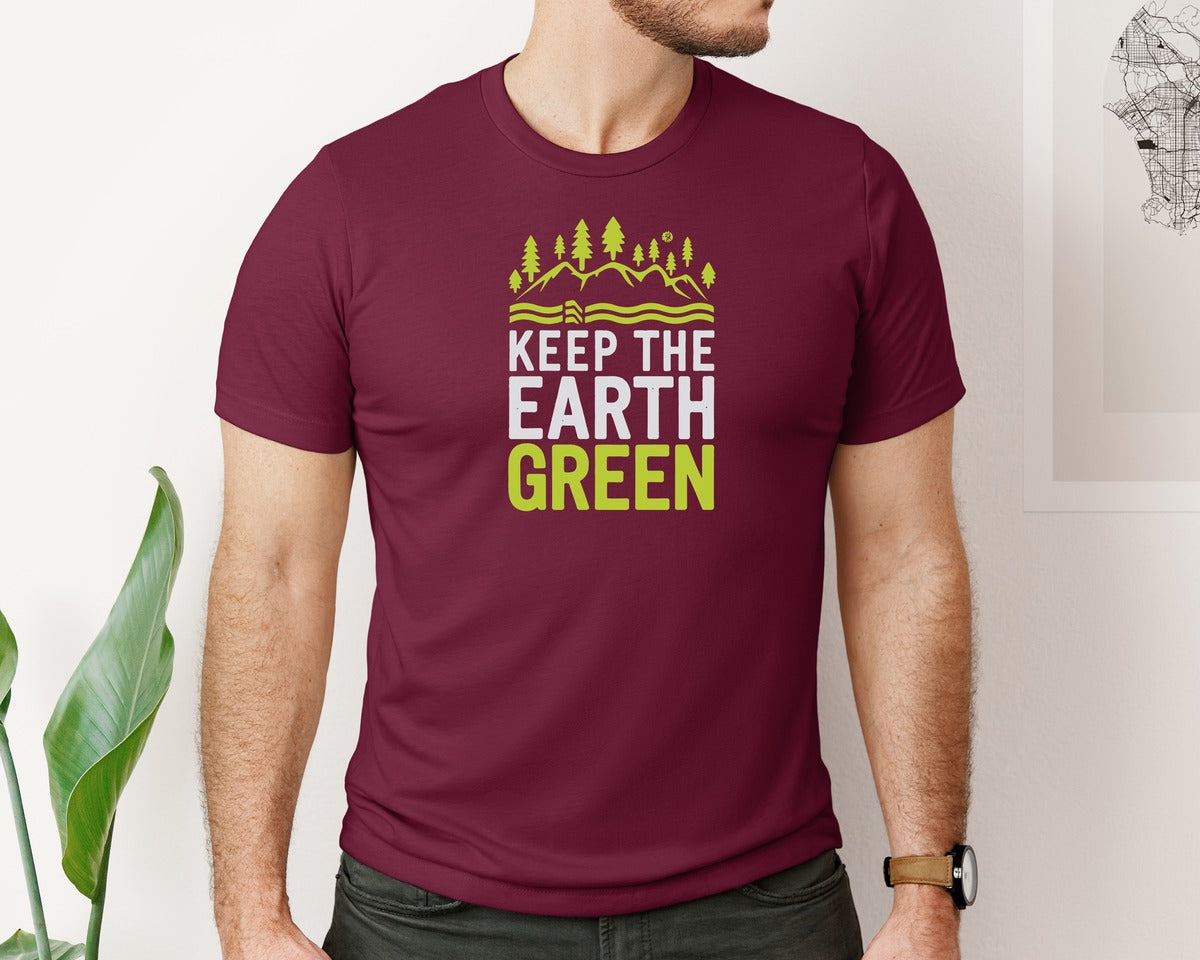 brand:Bella Canvas|color:Heather Maroon|Keep The Earth Green Environment Cute Graphic T-Shirt