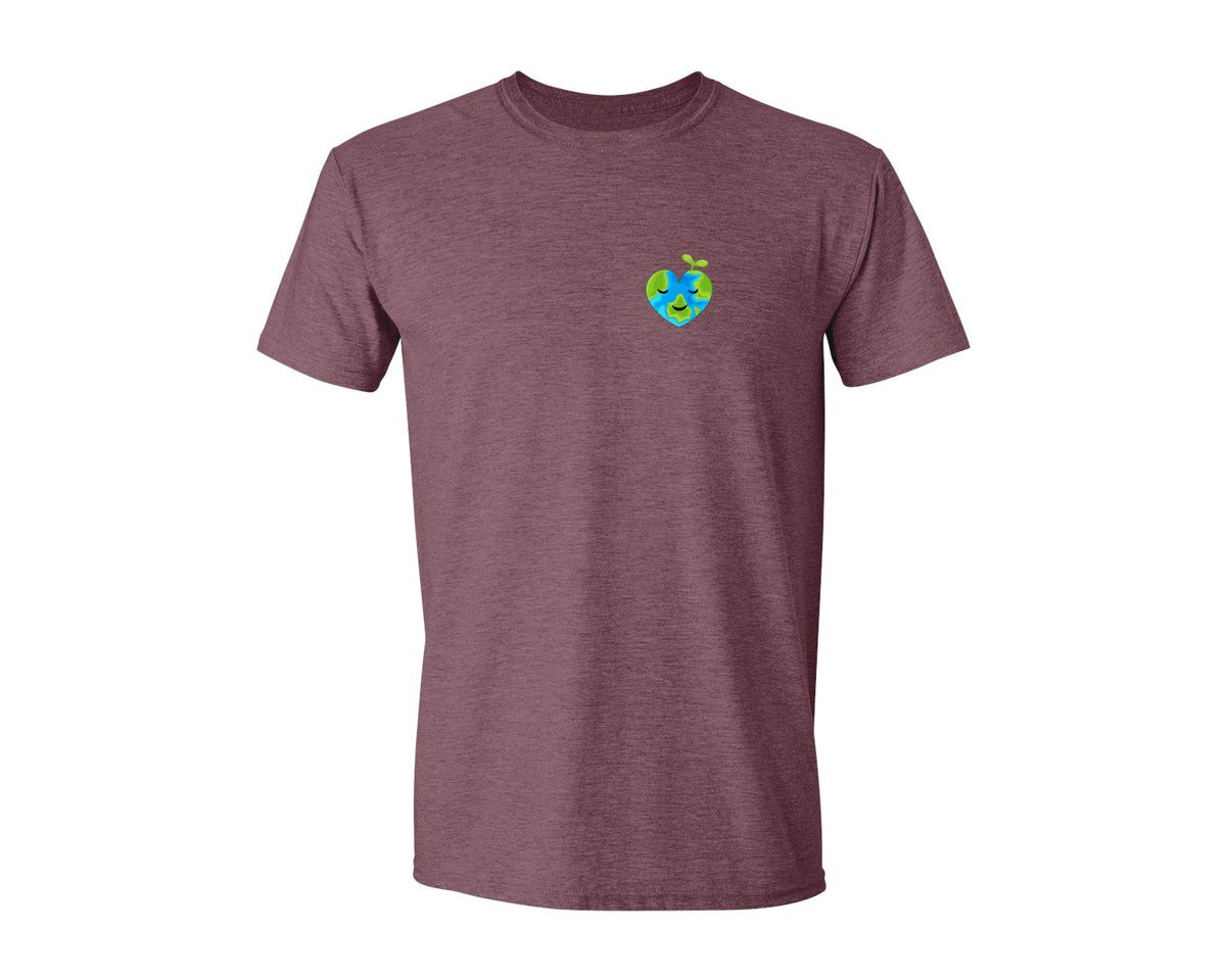 brand:Generic|color:Heather Maroon|Love Heart Earth Globe Pocket Design Graphic T-Shirt