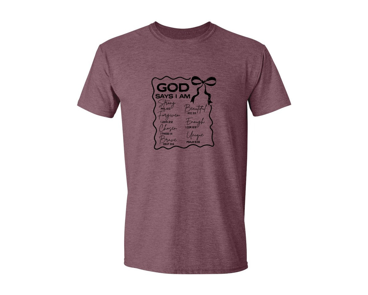 brand:Generic|color:Heather Maroon|God Says I Am Coquette Christian Graphic T-Shirt