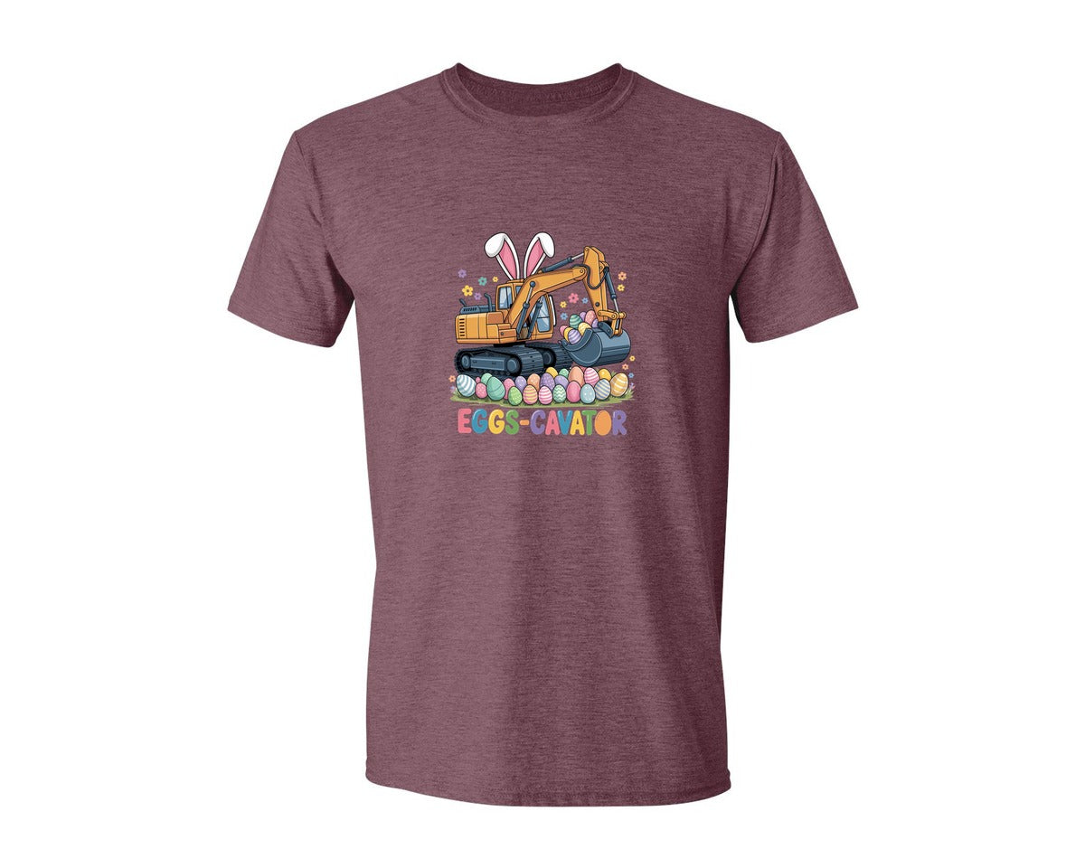 brand:Generic|color:Heather Maroon|Eggs Cavator Easter Excavator 3 Graphic T-Shirt