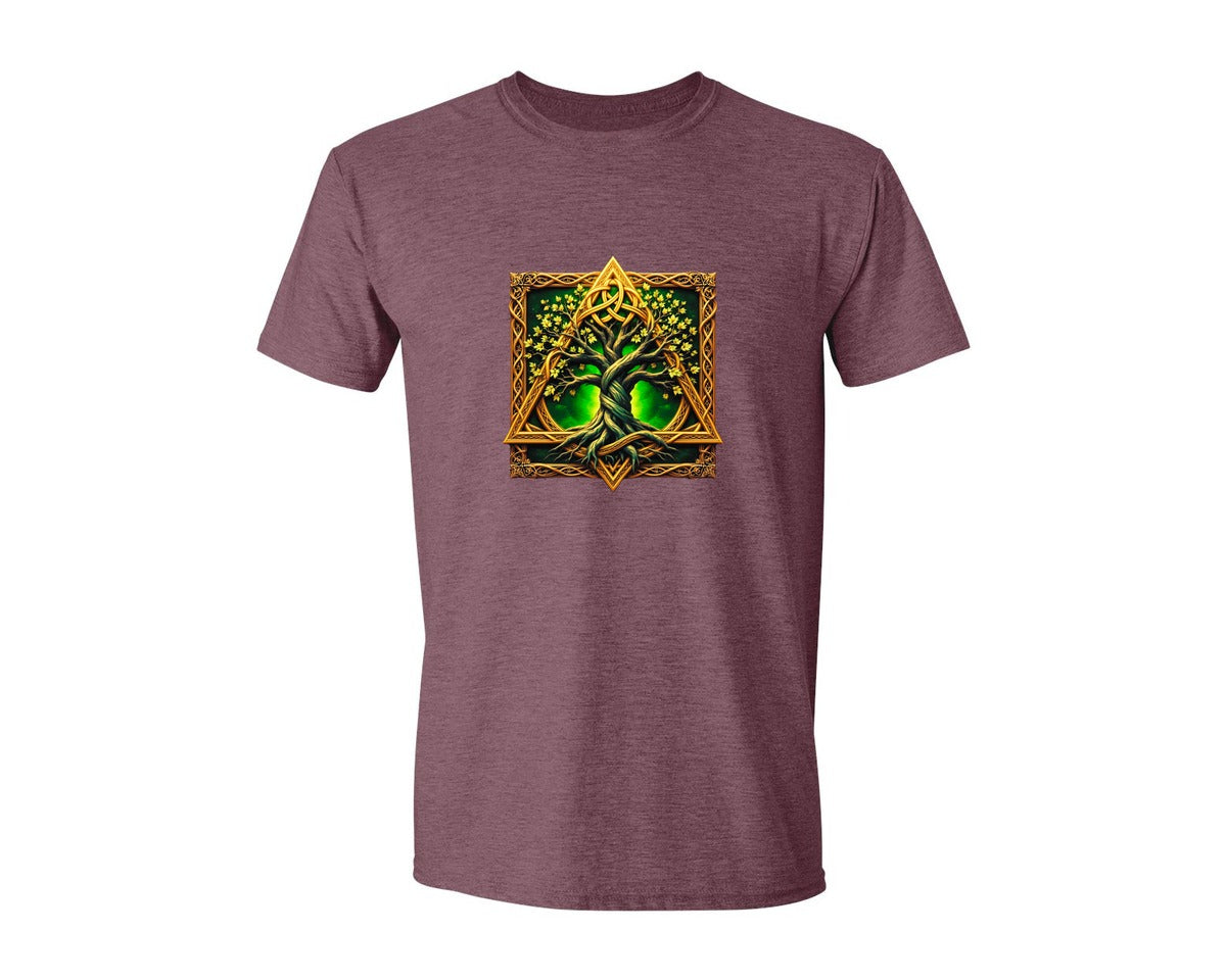 brand:Generic|color:Heather Maroon|Celtic Tree Of Life Mystical Tree Graphic T-Shirt