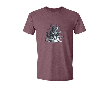brand:Generic|color:Heather Maroon|Book Trovert Reading Cat Shirt Graphic T-Shirt
