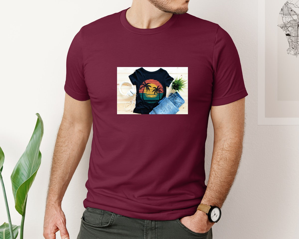 brand:Bella Canvas|color:Heather Maroon|Summer T Shirt 34 Graphic T-Shirt