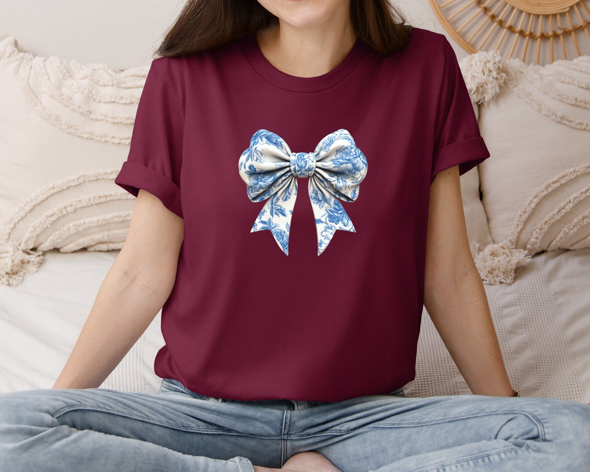 brand:Bella Canvas|color:Heather Maroon|Bow Bow T Shirt Design Graphic T-Shirt