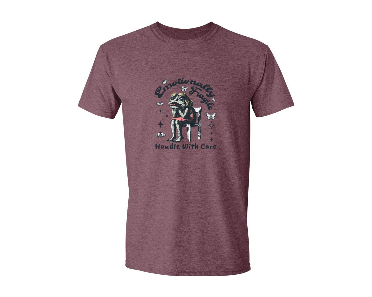 brand:Generic|color:Heather Maroon|Frog Woman With Tears Emotionally Shirt Graphic T-Shirt