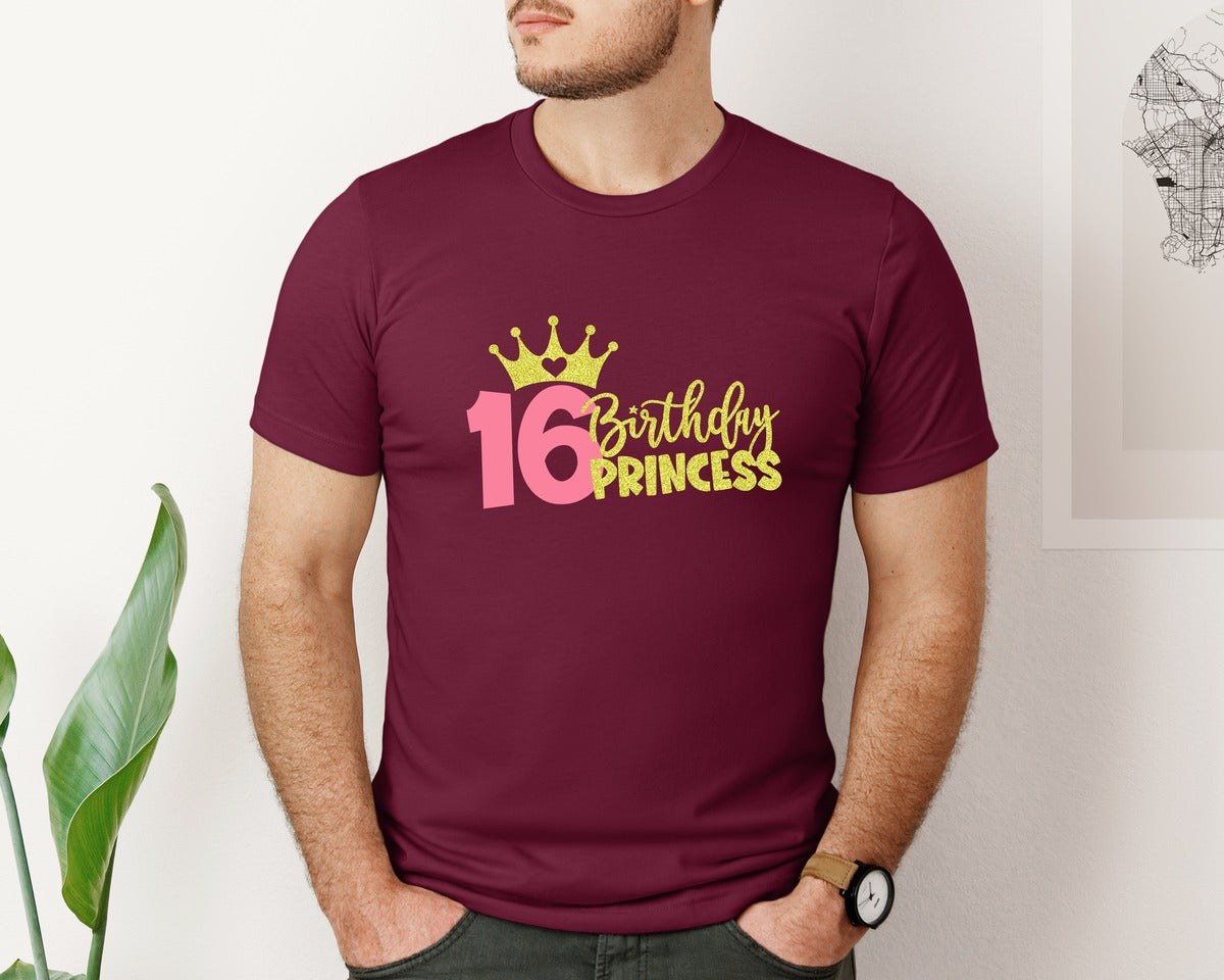 brand:Bella Canvas|color:Heather Maroon|Sixteenth Birthday Princess Graphic T-Shirt