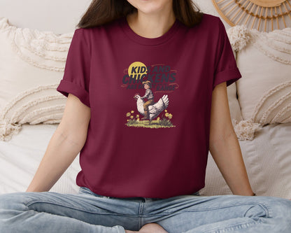 brand:Bella Canvas|color:Heather Maroon|Kids And Chickens Vintage Farm Graphic T-Shirt