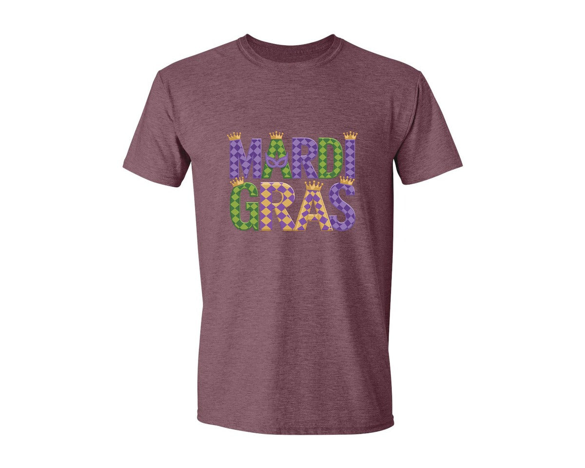 brand:Generic|color:Heather Maroon|Mardi Gras Festive Des Graphic T-Shirt