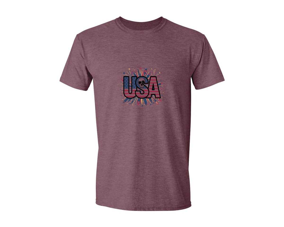 brand:Generic|color:Heather Maroon|Usa Skull Fireworks 4Th Of July T Shirt 2 Graphic T-Shirt