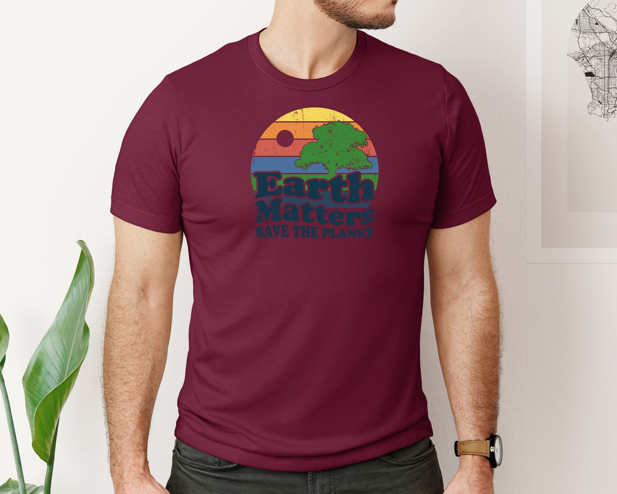 brand:Bella Canvas|color:Heather Maroon|Earth Matters Save The Planet T Shirt Graphic T-Shirt